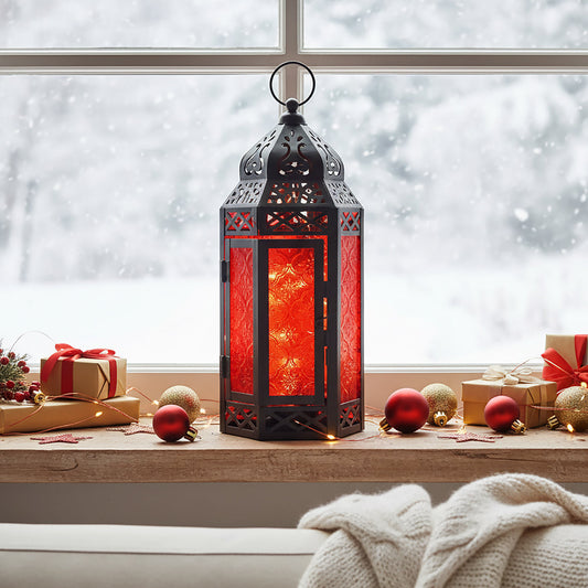 Decor Hut| Marrakesh Lantern with String Lights, Red