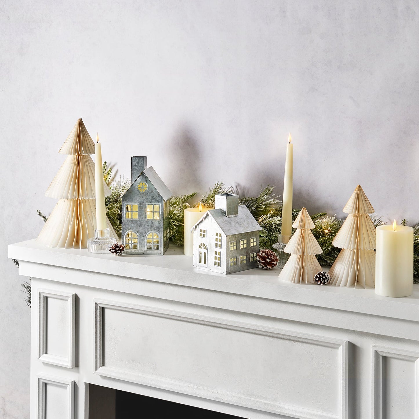 Decor Hut| Pleated Paper Christmas Trees, Large Set of 2, Ivory