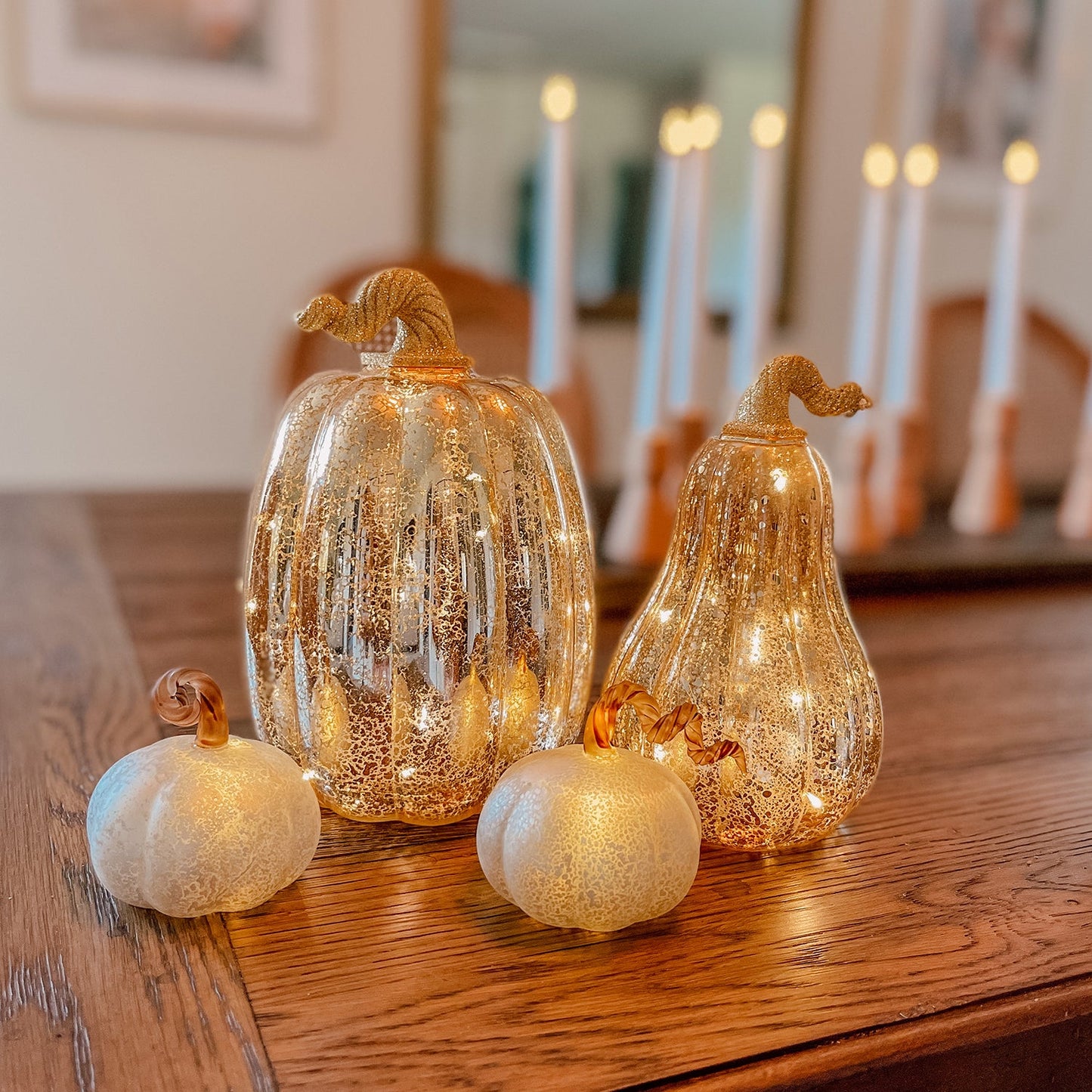 Gold Decor Hut| LED Pumpkins with Mercury Glass Finish, Set of 3