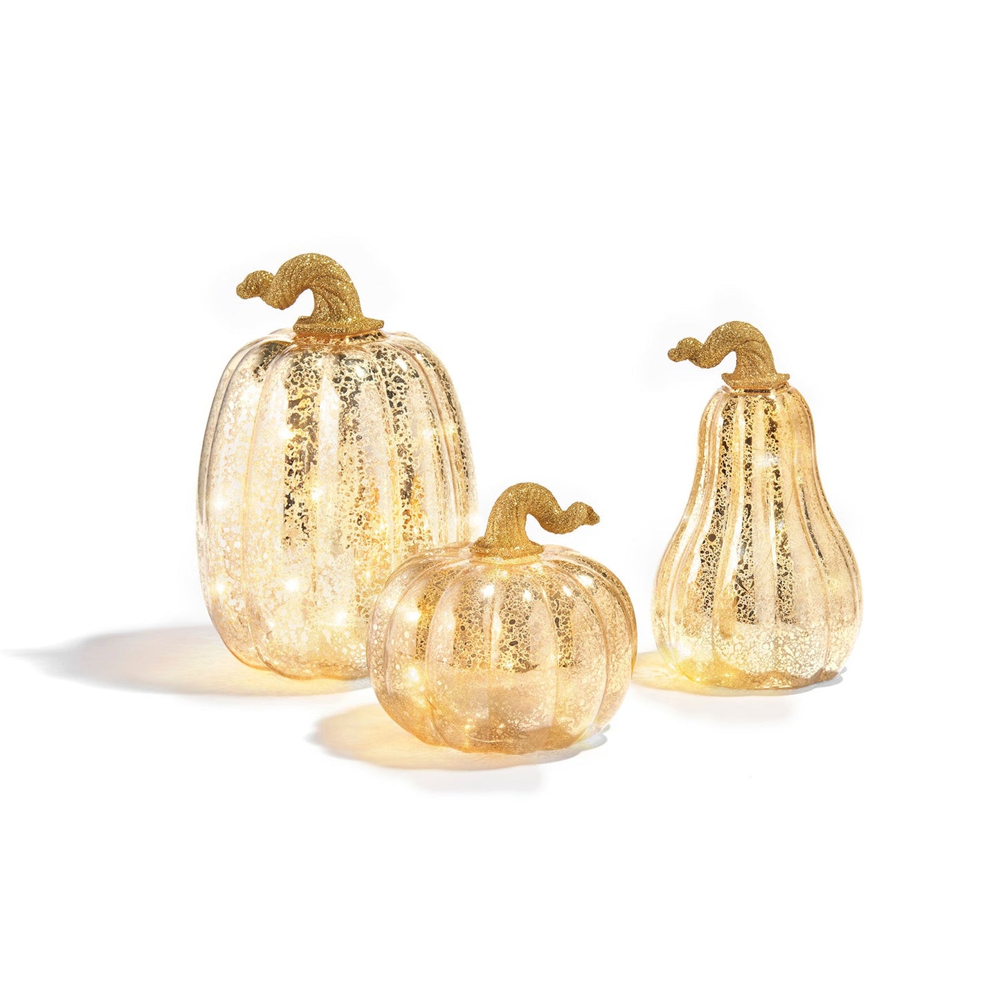 Gold Decor Hut| LED Pumpkins with Mercury Glass Finish, Set of 3