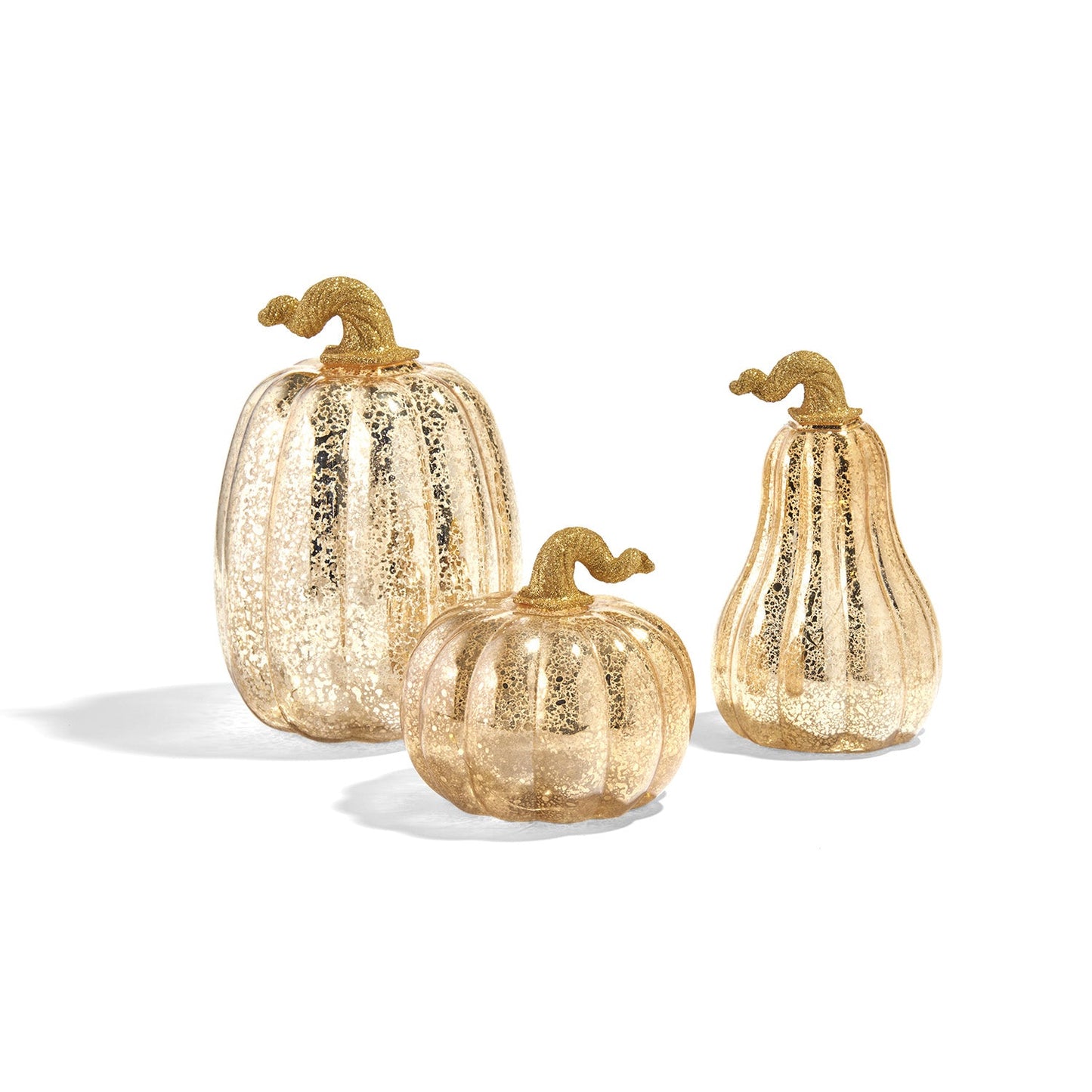 Gold Decor Hut| LED Pumpkins with Mercury Glass Finish, Set of 3
