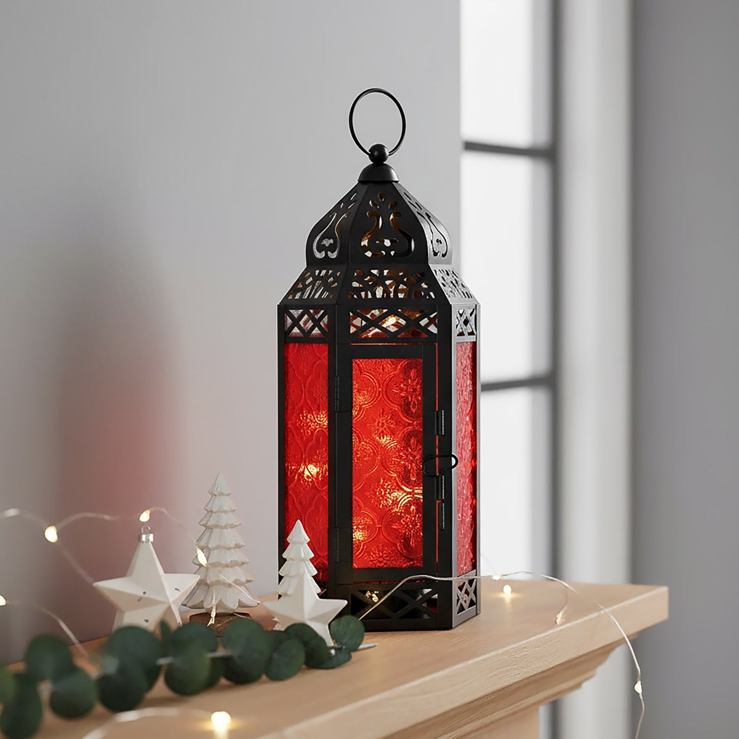 Decor Hut| Marrakesh Lantern with String Lights, Red