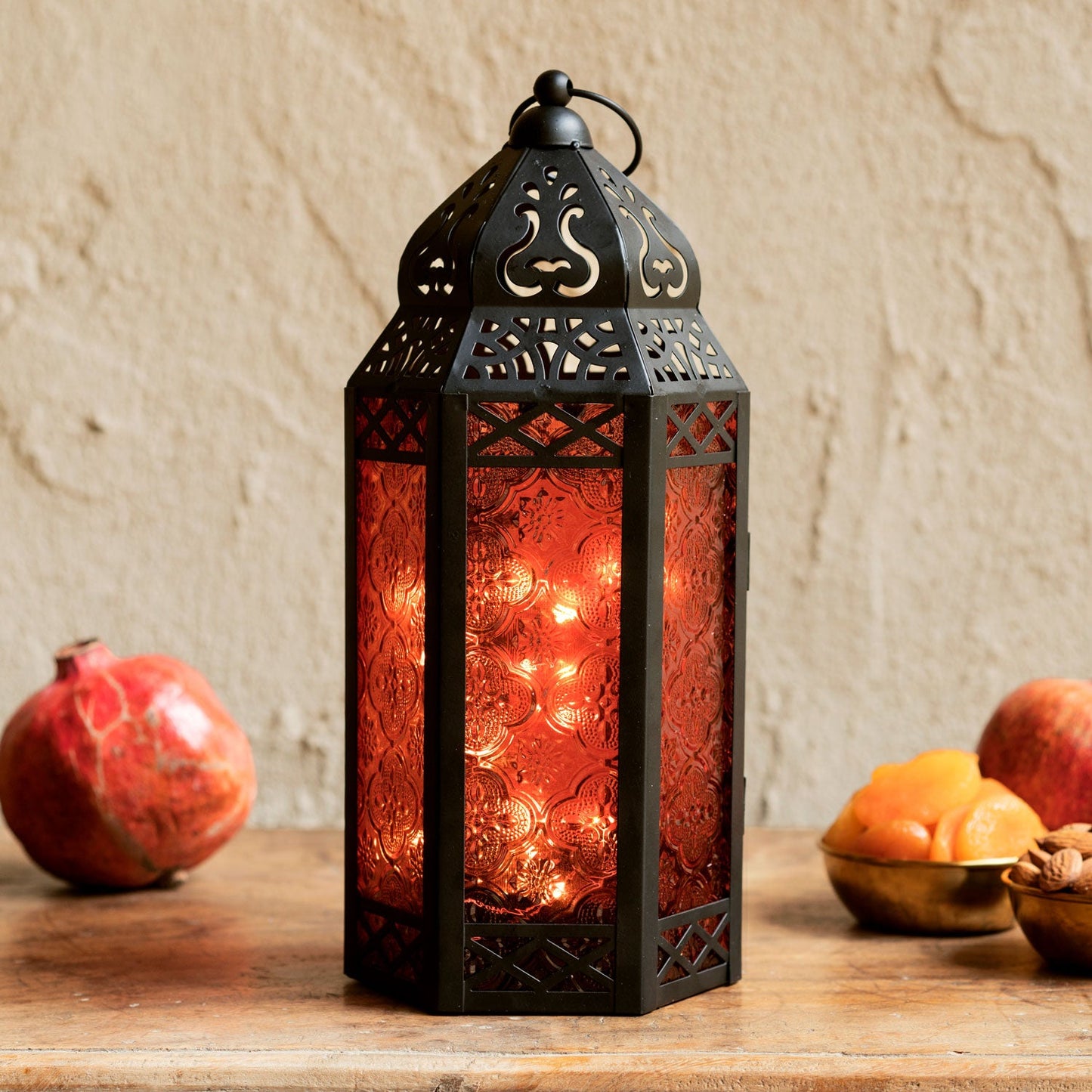 Decor Hut| Marrakesh Lantern with String Lights, Red