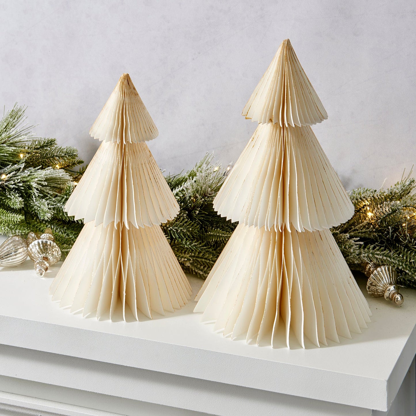 Decor Hut| Pleated Paper Christmas Trees, Large Set of 2, Ivory