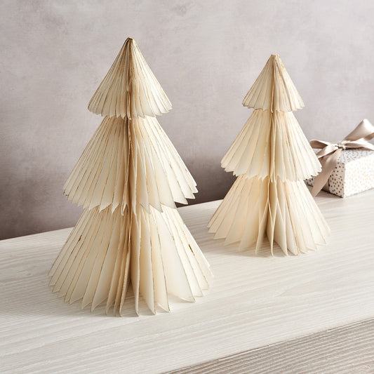 Decor Hut| Pleated Paper Christmas Trees, Large Set of 2, Ivory