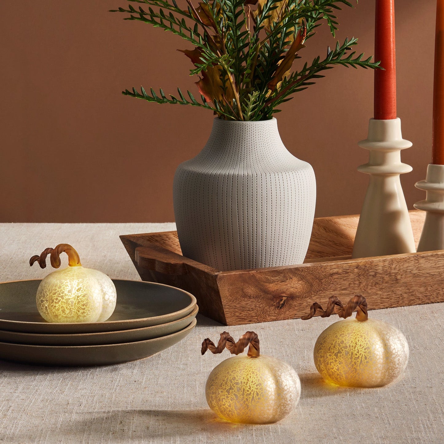 Decor Hut| Brynn Mini LED Pumpkins, White, Set of 3