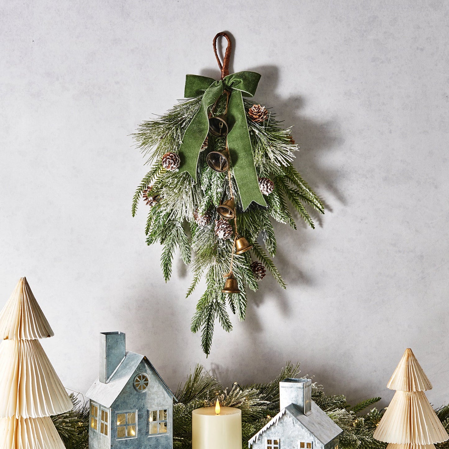 Decor Hut| Cypress Winter Swag with Bells and Velvet Bow
