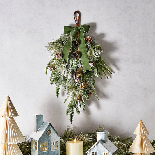 Decor Hut| Cypress Winter Swag with Bells and Velvet Bow