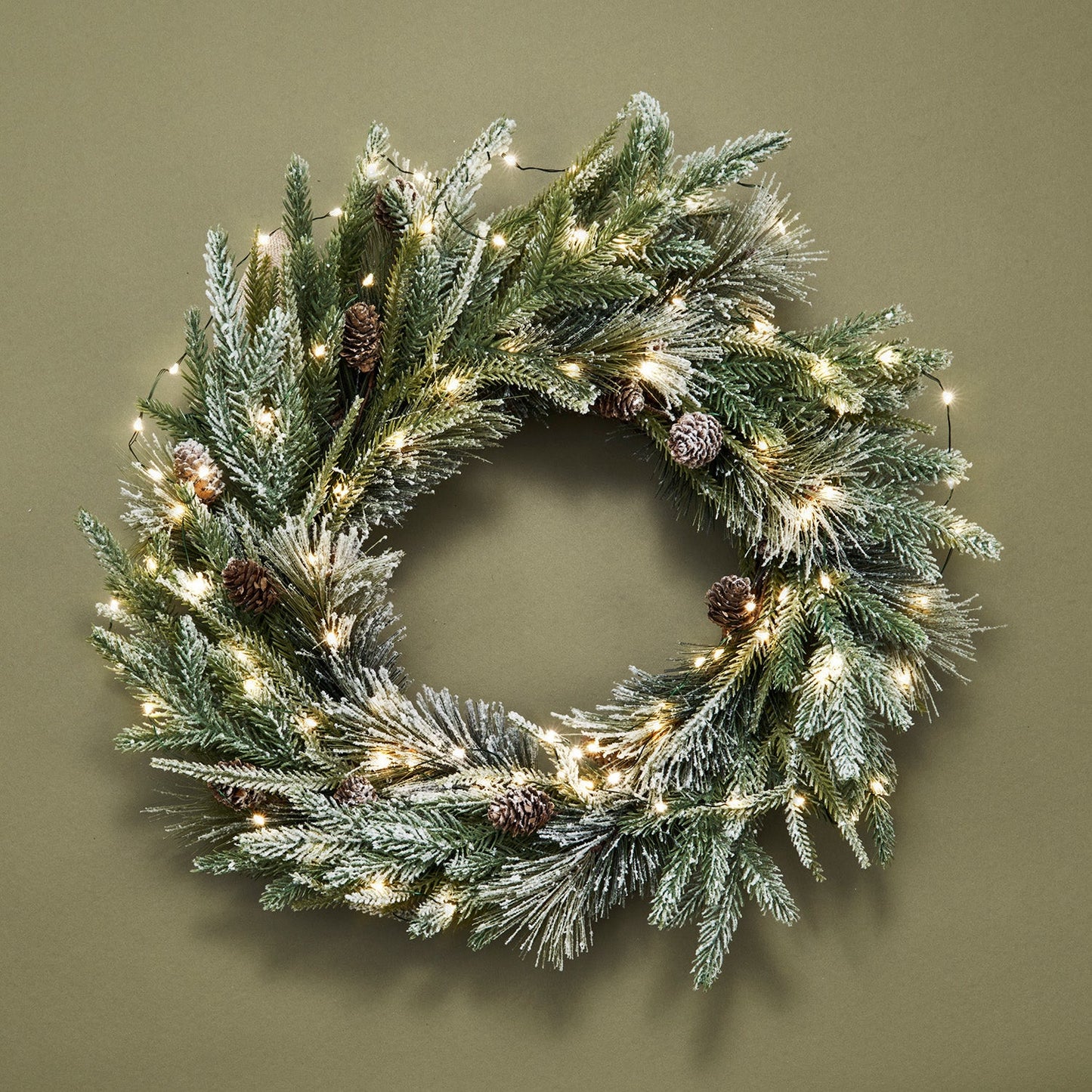 Decor Hut| Cypress Winter Wreath with 100 LEDs and Velvet Bow