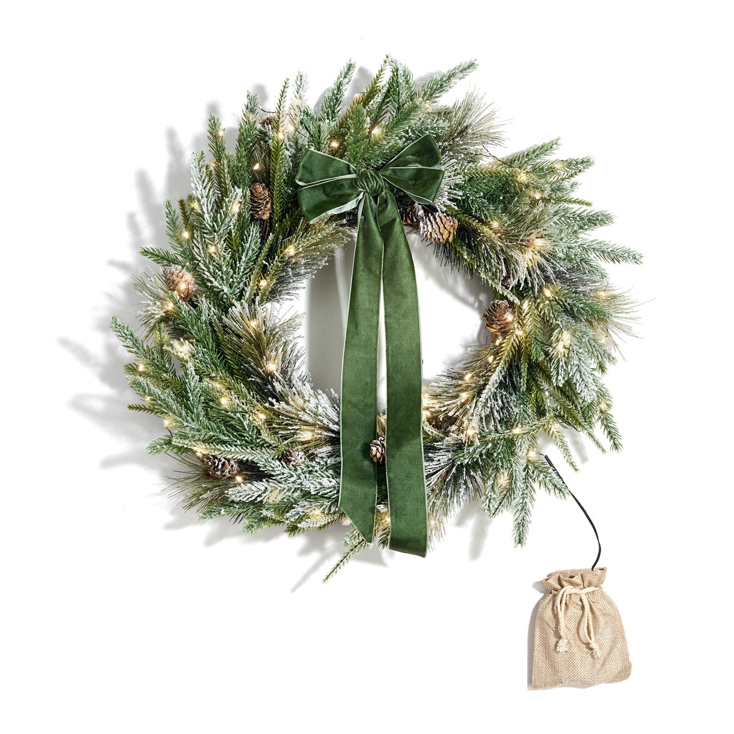 Decor Hut| Cypress Winter Wreath with 100 LEDs and Velvet Bow