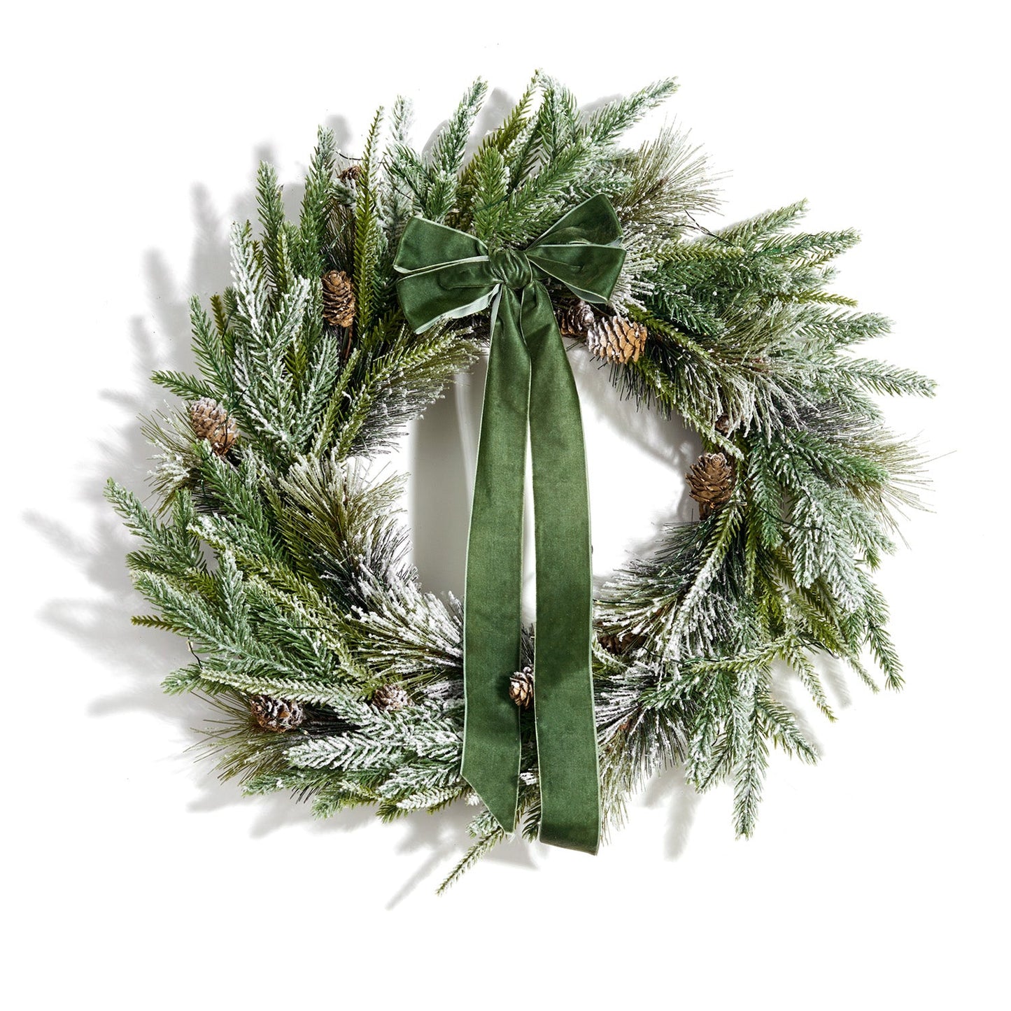 Decor Hut| Cypress Winter Wreath with 100 LEDs and Velvet Bow