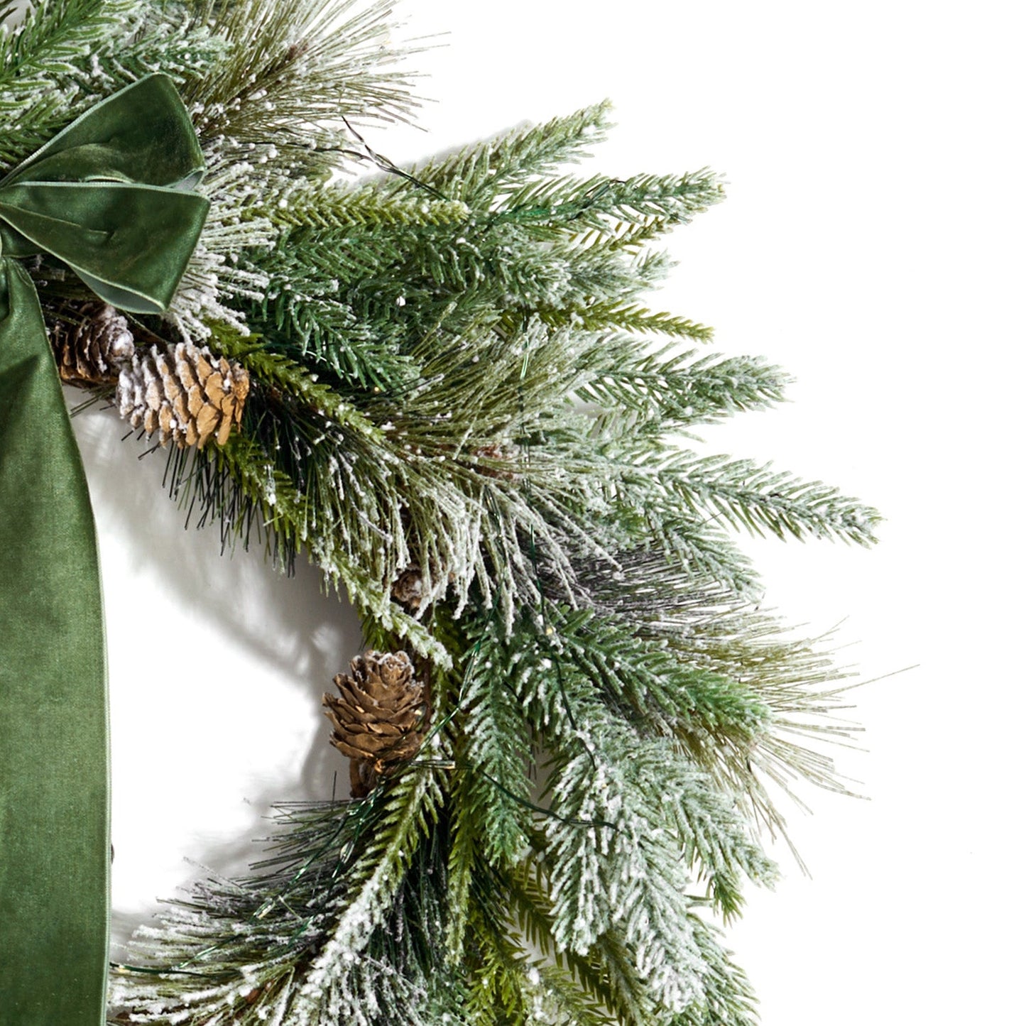 Decor Hut| Cypress Winter Wreath with 100 LEDs and Velvet Bow