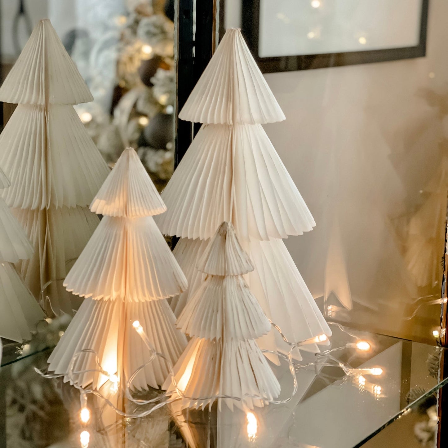 Decor Hut| Pleated Paper Christmas Trees, Large Set of 2, Ivory